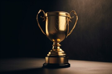 Fototapeta na wymiar Isolated gold trophy on plain background. Competition award. 3D render. Generative AI
