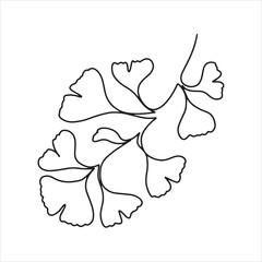 Hand drawn one line ginkgo biloba branch. Floral element for invitations, posters, greeting cards.