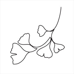 Hand drawn one line ginkgo biloba branch. Floral element for invitations, posters, greeting cards.