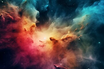 Obraz na płótnie Canvas Colorful abstract space nebula and galaxy background. Science and space atmosphere. Generative AI