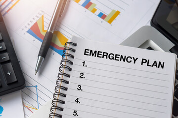 Concept of Emergency Preparedness Plan.Emergency Plan  list with notebook.Business Evacuation Training concept.