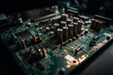 Fototapeta na wymiar An up-close view of a metallic circuit board. Generative AI