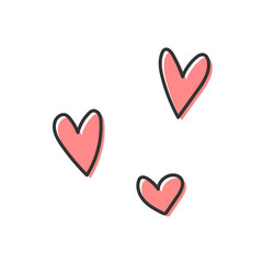 Vector illustration of hand drawn hearts icon isolated on background.  Cute love symbols drawn in doodle style with marker pen.