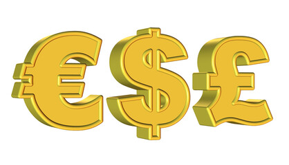 Golden dollar,euro,sterling symbol isolated