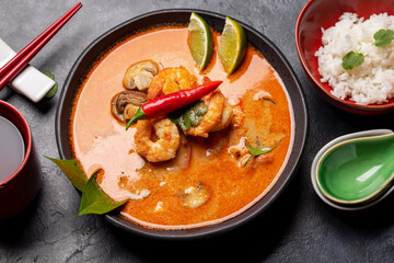 Thai Tom Yum Soup and bowl of rice