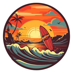 Naklejka premium beach with sunset logo vector