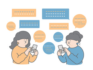 チャットボットを活用する二人の女性イラスト　セット