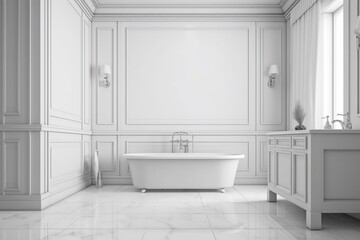 Naklejka na ściany i meble Modern bathroom interior with bathtub. Illustration. AI Generated