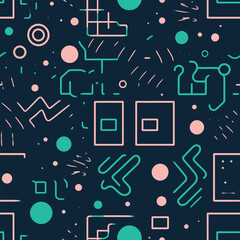 Cosmic Botanicals: A Seamless Background of Green Abstract Lines and Starry Skies
