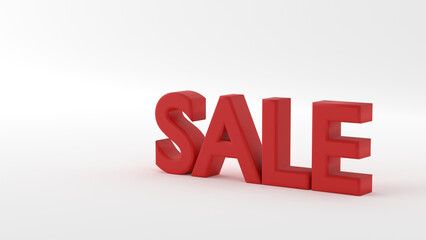 Sale red text on white background. 3D Render.
