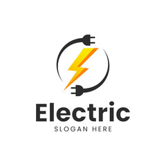 Electricity logo design. Electric plug logo design. Lightning bolt icon. Power energy logo design.