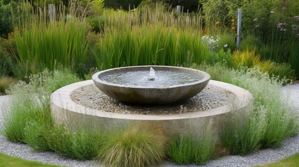 Fototapeta premium Simple yet elegant water fountain in centre of garden. AI generated