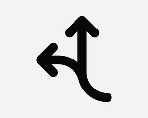 Forward and Left Arrow Traffic Road Sign Direction Path Route Exit Turn Point Pointing Black and White Icon Symbol Vector Artwork Clipart Illustration