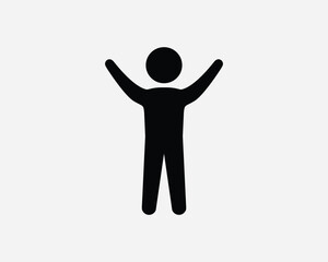 Fototapeta na wymiar Happy Child Stick Figure Stickman Kid Male Boy Rise Hand Rejoice Hug Embrace Arm Black and White Icon Sign Symbol Vector Artwork Clipart Illustration