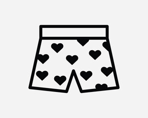 Heart Shaped Polka Dots Boxers Icon. Black Male Underpants Shorts Pants Trunk Outline Line Sign Symbol Artwork Graphic Illustration Clipart Vector