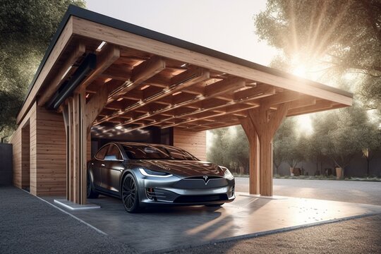Solar carport with house technology cut out. Generative AI