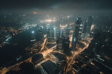 Nighttime view of Singapore's Marina Bay area. Generative AI