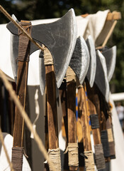 Naklejka premium handmade ax with wooden handle.