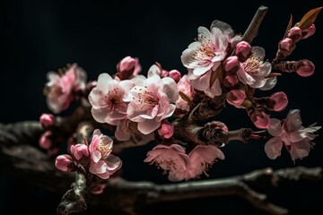 Branch blooming with sakura flowers. Generative AI