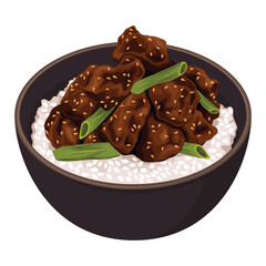 Rice Beef teriyaki Meat Asian Dish Delicious Food Vector Illustration