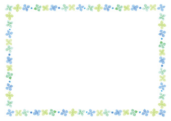 水彩手描きの緑と黄緑と青の花の長方形フレーム