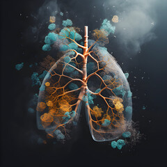 Human lungs with streaming on a black background, AI generated