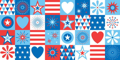 4th July Independence Day Fireworks Confetti background, banner, decorative vector illustration
