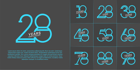 set of anniversary logotype white and blue color for special celebration event