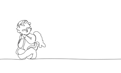 Little angel. One line continuous hand drawn vector illustraiton. Line art angel with wings. Baby angel single line.
