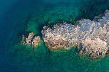 Fototapeta na wymiar Aerial view of the barren landscape on Pag Island, Croatia