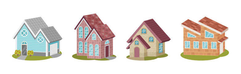 House Exterior and Front with Roof Vector Set