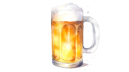 白背景にビールジョッキの水彩画　Generative AI	
