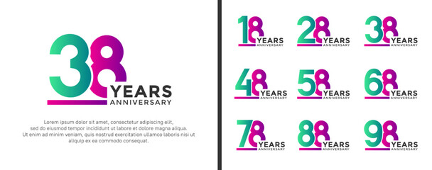 set of anniversary logo style purple and green color on white background for celebration