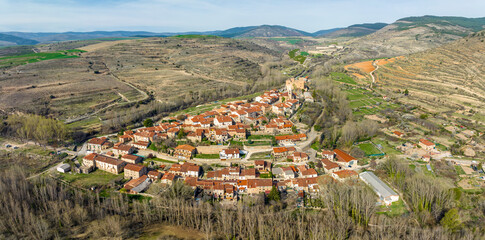 Panoramic aerial view Yanguas city Spain