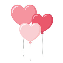 Fototapeta na wymiar 3 colorful cute flying heart shape balloons collection graphic flat design illustration for Valentine day, Mother's day, Women's Day interface app icon ui ux banner web isolated on white background