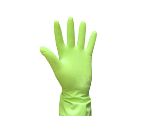 Obraz premium Green rubber gloves for cleaning isolated on black background.
