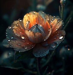 "Nature's Jewels: A Macro View of a Flower with Droplets"Ai