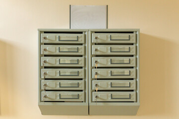 Steel Mailboxes in an apartment residential building.