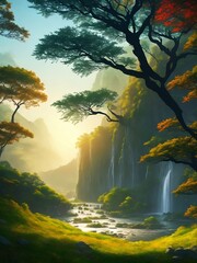 Sunrise in the forest with landscapes.