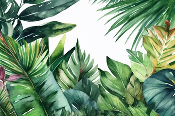 Fototapeta na wymiar Realistic watercolor tropical foliage frame. Generative AI