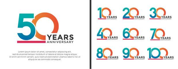 set of anniversary logo style blue and orange color on white background for celebration