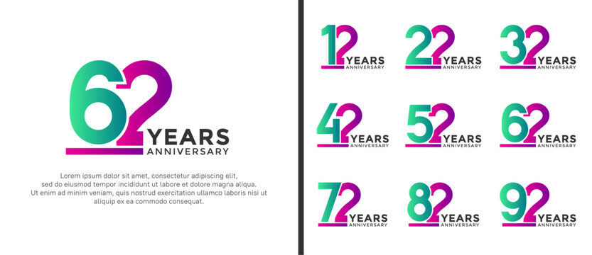 set of anniversary logo style purple and green color on white background for celebration