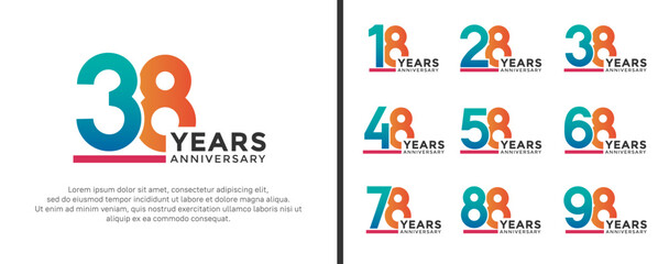 set of anniversary logo style blue and orange color on white background for celebration