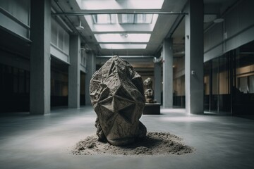 Concrete sculpture in empty art space. Generative AI