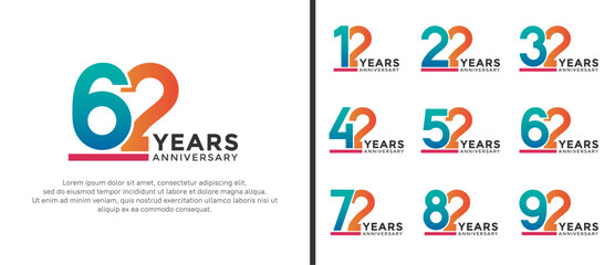 Fototapeta na wymiar set of anniversary logo style blue and orange color on white background for celebration