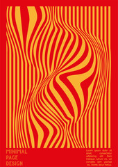 Geometrical Poster Design with Optical Illusion Effect.  Modern Psychedelic Cover Page Collection. Colourful Wave Lines Background. Fluid Stripes Art. Swiss Design. Vector Illustration for Brochure.