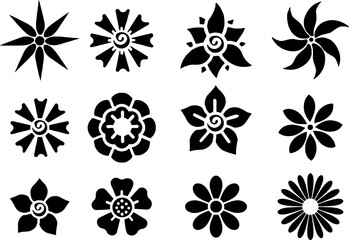 Set and collection of Flower symbols and icons on white background.  can used as art objects.