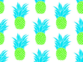Pineapple seamless pattern. Summer fruit pattern. Pineapple fruit on white background. Tropical design for T-shirts, prints on paper and fabric. Vector illustration