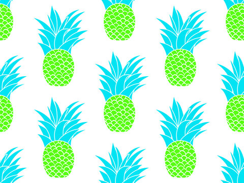 Pineapple seamless pattern. Summer fruit pattern. Pineapple fruit on white background. Tropical design for T-shirts, prints on paper and fabric. Vector illustration