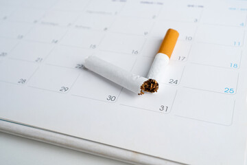 cigarette broken on calendar 31th may for world no tobacco day concept.